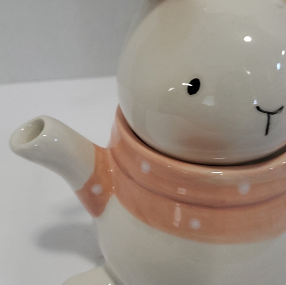 Cute Bunny Ceramic Teapot Rabbit Dot Scarf, Easter Decor - Picture 6 of 8